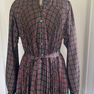 Vintage s. Howard Hirsh Pleated Plaid Dress Green and Red Plaid